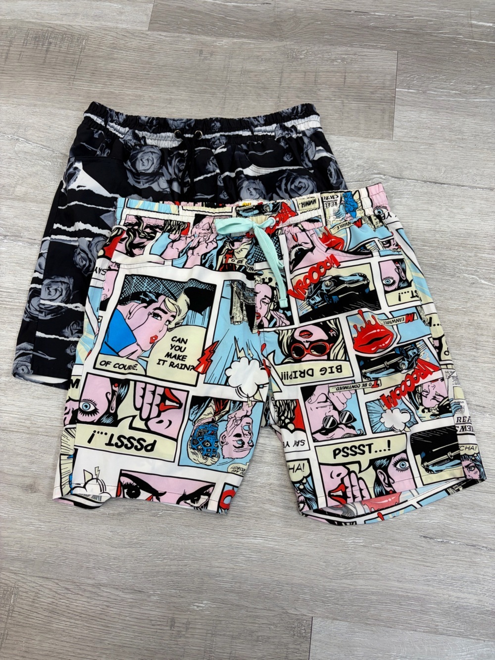 Drill Clothing Company Comic Panel Print and Black Rose print SwimShorts Bundle